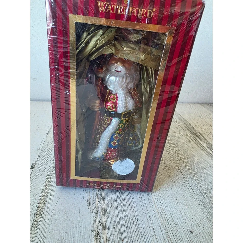 Waterford Santa quilted ornament glass glitter Victorian holiday heirlooms
